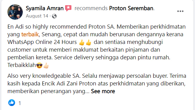 feedback pelanggan proton seremban